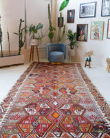 Vintage kilim rug in living room setting, bright colors, wild shaman, soft rug, bold color, Portland, Oregon, rug store, rug shop, local shop, vintage rug, modern kilim, warm colors