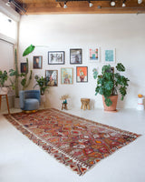 Vintage kilim rug in living room setting, bright colors, wild shaman, soft rug, bold color, Portland, Oregon, rug store, rug shop, local shop, vintage rug, modern kilim, warm colors