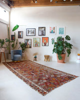 Vintage kilim rug in living room setting, bright colors, wild shaman, soft rug, bold color, Portland, Oregon, rug store, rug shop, local shop, vintage rug, modern kilim, warm colors