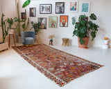 Vintage kilim rug in living room setting, bright colors, wild shaman, soft rug, bold color, Portland, Oregon, rug store, rug shop, local shop, vintage rug, modern kilim, warm colors
