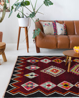 Vintage kilim rug in living room setting, bright colors, wild shaman, soft rug, bold color, Portland, Oregon, rug store, rug shop, local shop, vintage rug, modern kilim, warm colors