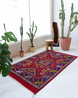 Vintage Turkish rug in a living room setting, pile rug, Turkish rug, vintage rug, portland, rug shop, bright colors, wild shaman, soft rug, bold color, Portland, Oregon, rug store, rug shop, local shop, antique rug