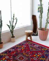 Vintage Turkish rug in a living room setting, pile rug, Turkish rug, vintage rug, portland, rug shop, bright colors, wild shaman, soft rug, bold color, Portland, Oregon, rug store, rug shop, local shop, antique rug