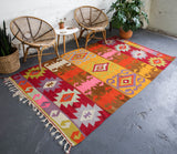 Turkish rug, vintage rug, flat weave, kilim rug, large area rug, square rug, Wild Shaman, Portland, Oregon, rug store, rug shop, local shop, bright colors, area rug, red rug, bold color