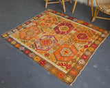 old rug, antique rug, earthy colors, faded colors, Turkish rug, vintage rug, flat weave, kilim rug, large area rug, square rug, Wild Shaman, Portland, Oregon, rug store, rug shop, local shop