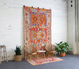 orange, green, bright color, antique, oushak rug, portland rug shop, rug store, wild shaman