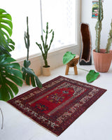 Vintage mini kilim rug in room decor setting, kilim, Turkish rug, vintage rug, portland, rug shop, bright colors, wild shaman, soft rug, bold color, Portland, Oregon, rug store, rug shop, local shop