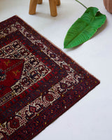 Vintage mini kilim rug in room decor setting, kilim, Turkish rug, vintage rug, portland, rug shop, bright colors, wild shaman, soft rug, bold color, Portland, Oregon, rug store, rug shop, local shop