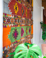 Turkish rug, vintage rug, flat weave, kilim rug, large area rug, square rug, Wild Shaman, Portland, Oregon, rug store, rug shop, local shop, bright colors, area rug, red rug, bold color