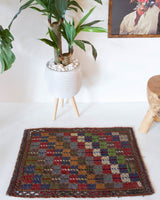 Vintage mini kilim rug in room decor setting, kilim, Turkish rug, vintage rug, portland, rug shop, bright colors, wild shaman, soft rug, bold color, Portland, Oregon, rug store, rug shop, local shop