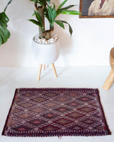 Vintage mini kilim rug in room decor setting, kilim, Turkish rug, vintage rug, portland, rug shop, bright colors, wild shaman, soft rug, bold color, Portland, Oregon, rug store, rug shop, local shop