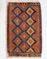 Vintage mini kilim rug in room decor setting, kilim, Turkish rug, vintage rug, portland, rug shop, bright colors, wild shaman, soft rug, bold color, Portland, Oregon, rug store, rug shop, local shop