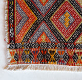 Vintage mini kilim rug in room decor setting, kilim, Turkish rug, vintage rug, portland, rug shop, bright colors, wild shaman, soft rug, bold color, Portland, Oregon, rug store, rug shop, local shop