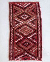 Vintage mini kilim rug in room decor setting, kilim, Turkish rug, vintage rug, portland, rug shop, bright colors, wild shaman, soft rug, bold color, Portland, Oregon, rug store, rug shop, local shop