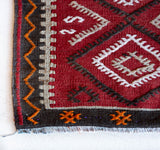 Vintage mini kilim rug in room decor setting, kilim, Turkish rug, vintage rug, portland, rug shop, bright colors, wild shaman, soft rug, bold color, Portland, Oregon, rug store, rug shop, local shop