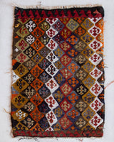 Vintage mini kilim rug in room decor setting, kilim, Turkish rug, vintage rug, portland, rug shop, bright colors, wild shaman, soft rug, bold color, Portland, Oregon, rug store, rug shop, local shop