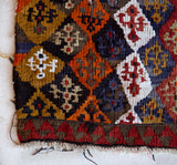 Vintage mini kilim rug in room decor setting, kilim, Turkish rug, vintage rug, portland, rug shop, bright colors, wild shaman, soft rug, bold color, Portland, Oregon, rug store, rug shop, local shop