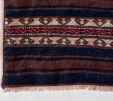 Vintage mini kilim rug in room decor setting, kilim, Turkish rug, vintage rug, portland, rug shop, bright colors, wild shaman, soft rug, bold color, Portland, Oregon, rug store, rug shop, local shop