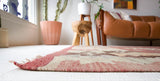 Vintage kilim rug in room decor setting, old rug, antique rug, pastel colors, faded colors, Turkish rug, vintage rug, soft rug, Portland, Oregon, rug store, rug shop, local shop, bold colors, bright colors, faded colors
