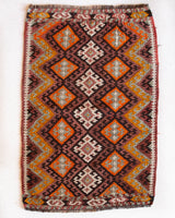 Vintage mini kilim rug in room decor setting, kilim, Turkish rug, vintage rug, portland, rug shop, bright colors, wild shaman, soft rug, bold color, Portland, Oregon, rug store, rug shop, local shop