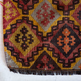 Vintage mini kilim rug in room decor setting, kilim, Turkish rug, vintage rug, portland, rug shop, bright colors, wild shaman, soft rug, bold color, Portland, Oregon, rug store, rug shop, local shop