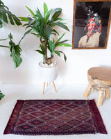 Vintage mini kilim rug in room decor setting, kilim, Turkish rug, vintage rug, portland, rug shop, bright colors, wild shaman, soft rug, bold color, Portland, Oregon, rug store, rug shop, local shop