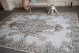 Vintage Overdyed Isparta Rug in light blue 7ftx10.6ft
