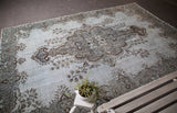 Vintage Overdyed Isparta Rug in light blue 7ftx10.6ft