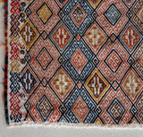 Vintage mini kilim rug in room decor setting, kilim, Turkish rug, vintage rug, portland, rug shop, bright colors, wild shaman, soft rug, bold color, Portland, Oregon, rug store, rug shop, local shop