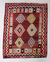 Vintage kilim rug in living room setting, bright colors, wild shaman, soft rug, bold color, Portland, Oregon, rug store, rug shop, local shop, vintage rug, modern kilim, warm