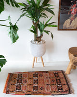 Vintage mini kilim rug in room decor setting, kilim, Turkish rug, vintage rug, portland, rug shop, bright colors, wild shaman, soft rug, bold color, Portland, Oregon, rug store, rug shop, local shop