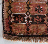 Vintage mini kilim rug in room decor setting, kilim, Turkish rug, vintage rug, portland, rug shop, bright colors, wild shaman, soft rug, bold color, Portland, Oregon, rug store, rug shop, local shop