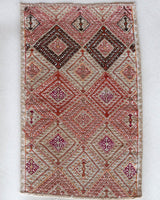 Vintage mini kilim rug in room decor setting, kilim, Turkish rug, vintage rug, portland, rug shop, bright colors, wild shaman, soft rug, bold color, Portland, Oregon, rug store, rug shop, local shop