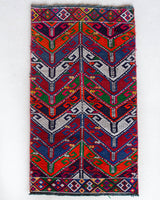 Vintage mini kilim rug in room decor setting, kilim, Turkish rug, vintage rug, portland, rug shop, bright colors, wild shaman, soft rug, bold color, Portland, Oregon, rug store, rug shop, local shop