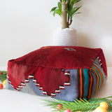 Floor pouf in a living room setting, pillow, turkish pillow, kilim pillow, home decor, decorative pillow, sham, rug pillow, decor, home decor, pouf, floor cushion, cushion, Portland, rugshop, Oregon, Wild Shaman, ottoman