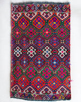 Vintage mini kilim rug in room decor setting, kilim, Turkish rug, vintage rug, portland, rug shop, bright colors, wild shaman, soft rug, bold color, Portland, Oregon, rug store, rug shop, local shop