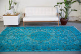 Vintage Overdyed Isparta Rug in coral blue 6.5ftx9.6ft