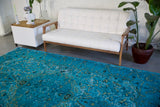 Vintage Overdyed Isparta Rug in coral blue 6.5ftx9.6ft