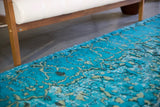 Vintage Overdyed Isparta Rug in coral blue 6.5ftx9.6ft