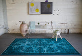 Vintage Overdyed Isparta Rug in deep blue 4ftx7ft