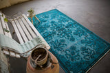Vintage Overdyed Isparta Rug in deep blue 4ftx7ft