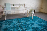Vintage Overdyed Isparta Rug in deep blue 4ftx7ft