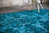 Vintage Overdyed Isparta Rug in deep blue 4ftx7ft