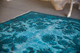 Vintage Overdyed Isparta Rug in deep blue 4ftx7ft