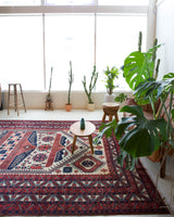 Vintage Turkish rug in a living room setting, pile rug, Turkish rug, vintage rug, portland, rug shop, bright colors, wild shaman, soft rug, bold color, Portland, Oregon, rug store, rug shop, local shop, antique rug