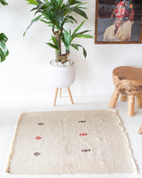 Vintage mini kilim rug in room decor setting, kilim, Turkish rug, vintage rug, portland, rug shop, bright colors, wild shaman, soft rug, bold color, Portland, Oregon, rug store, rug shop, local shop