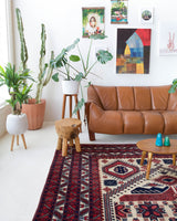 Vintage Turkish rug in a living room setting, pile rug, Turkish rug, vintage rug, portland, rug shop, bright colors, wild shaman, soft rug, bold color, Portland, Oregon, rug store, rug shop, local shop, antique rug