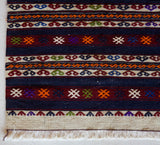 Vintage mini kilim rug in room decor setting, kilim, Turkish rug, vintage rug, portland, rug shop, bright colors, wild shaman, soft rug, bold color, Portland, Oregon, rug store, rug shop, local shop