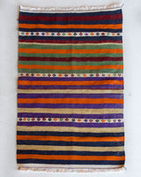 Vintage mini kilim rug in room decor setting, kilim, Turkish rug, vintage rug, portland, rug shop, bright colors, wild shaman, soft rug, bold color, Portland, Oregon, rug store, rug shop, local shop