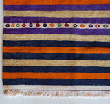 Vintage mini kilim rug in room decor setting, kilim, Turkish rug, vintage rug, portland, rug shop, bright colors, wild shaman, soft rug, bold color, Portland, Oregon, rug store, rug shop, local shop